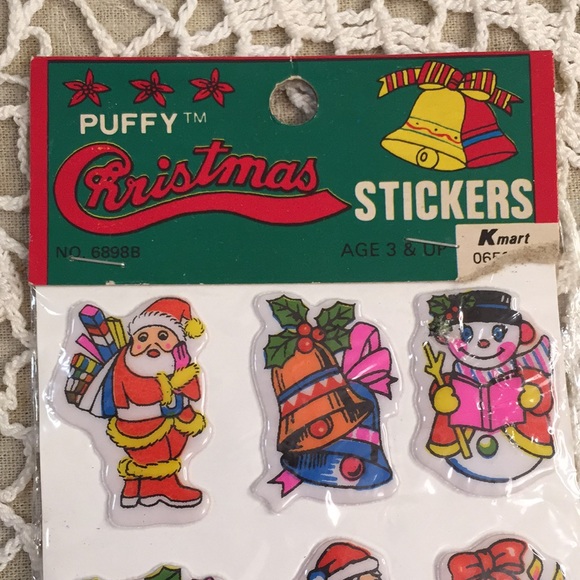 Vintage Christmas Puffy Stickers And Candle Tin NOS 1980s - Picture 11 of 17